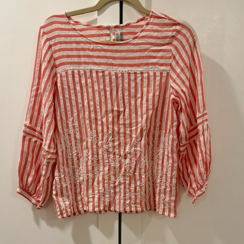 Elegant Coral and White Striped Blouse